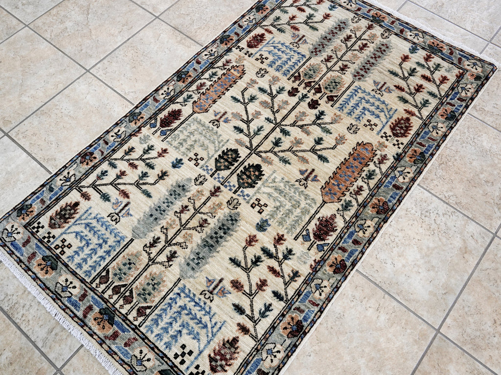 3x5 Ft Beige Floral Rug - Hand Knotted Area Rug