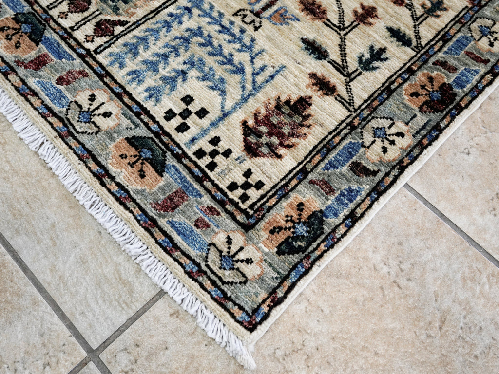 3x5 Ft Beige Floral Rug - Hand Knotted Area Rug