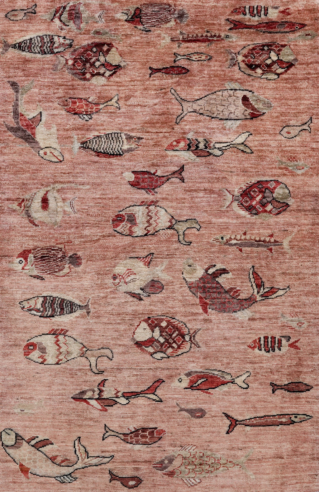3x5 Ft Peach Orange Fish Rug - Hand Knotted Afghan Rug - Animal Design