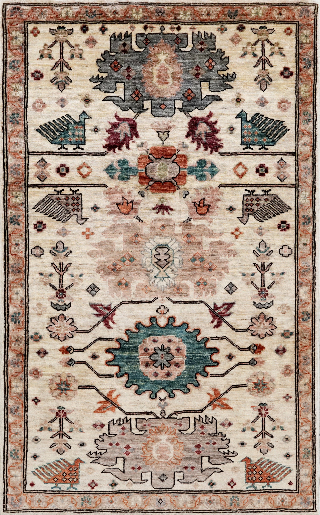 3x5 Ft Beige Floral Rug - Hand Knotted Afghan Area Rug