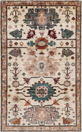 3x5 Ft Beige Floral Rug - Hand Knotted Afghan Area Rug