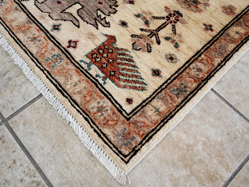 3x5 Ft Beige Floral Rug - Hand Knotted Afghan Area Rug