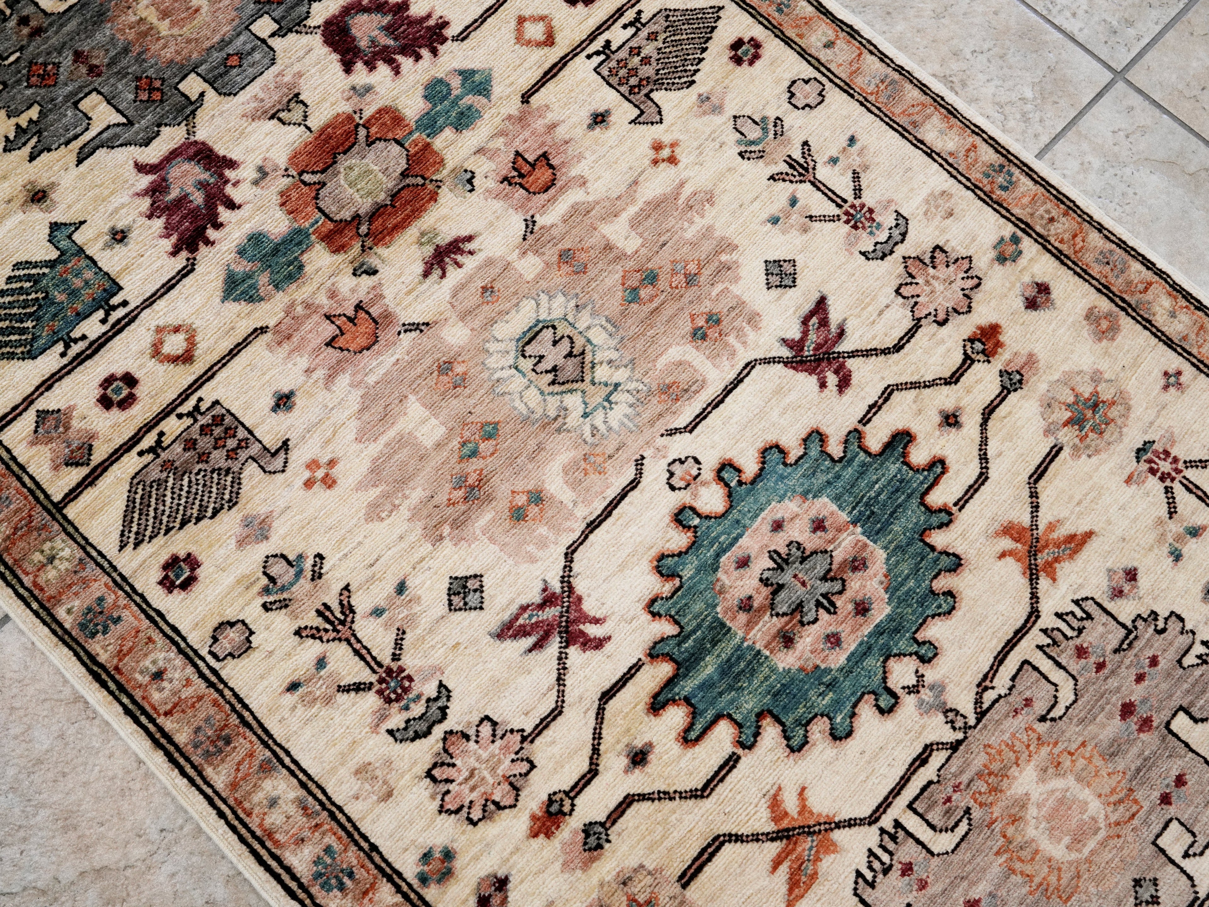 3x5 Ft Beige Floral Rug - Hand Knotted Afghan Area Rug