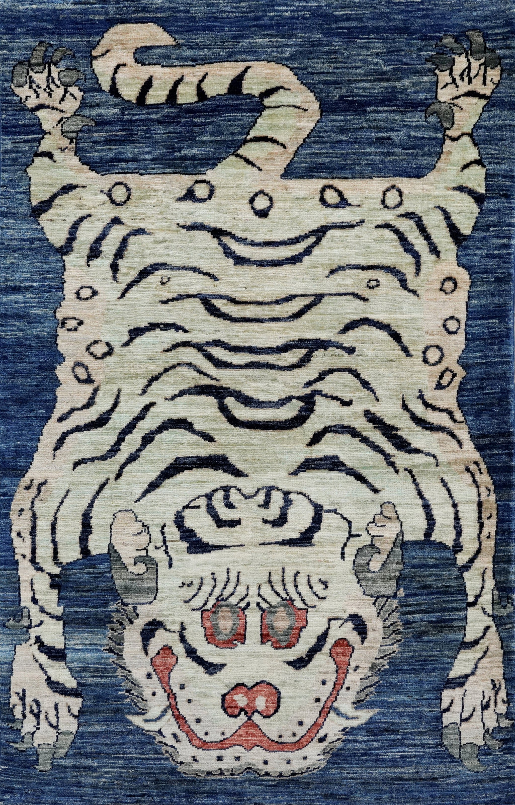 3x5 Ft Blue Tiger Rug - Hand Knotted Afghan Rug - Animal Design