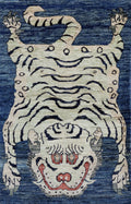 3x5 Ft Blue Tiger Rug - Hand Knotted Afghan Rug - Animal Design