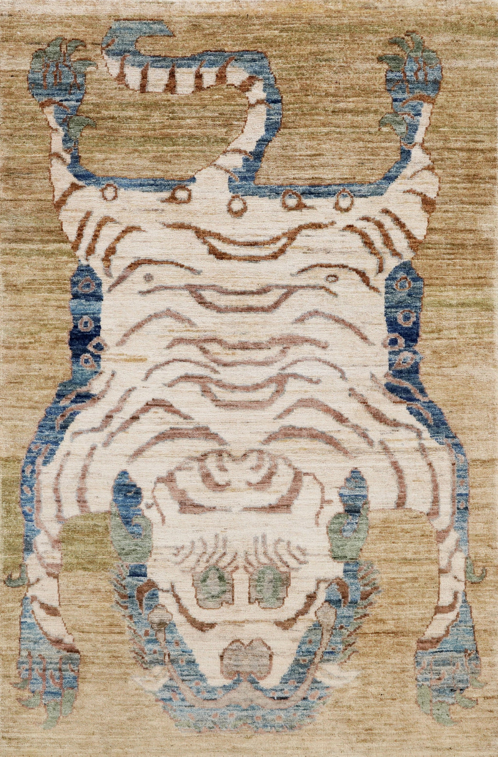 3x5 Ft Brown Tiger Rug - Hand Knotted Afghan Rug - Animal Design