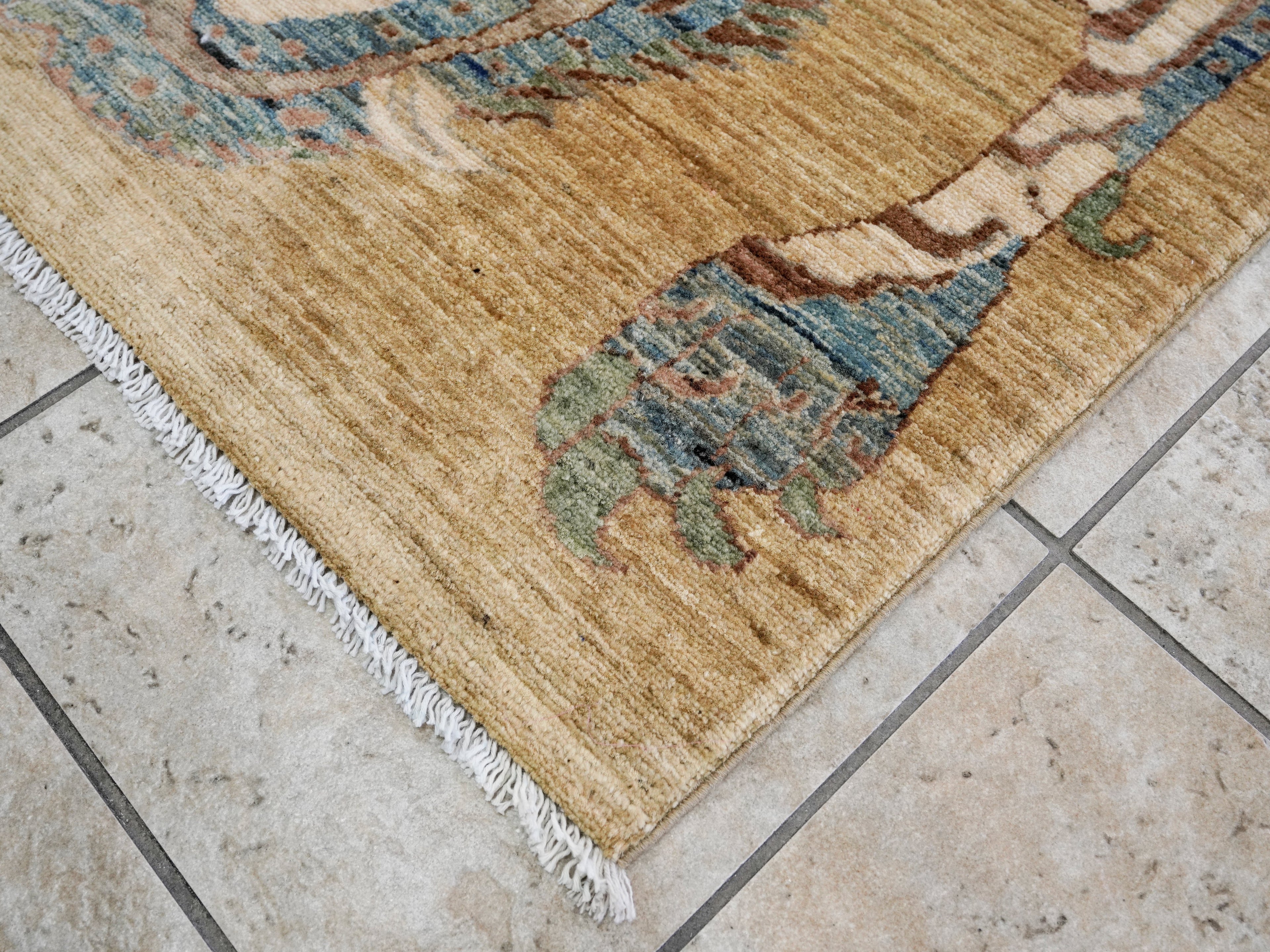 3x5 Ft Brown Tiger Rug - Hand Knotted Afghan Rug - Animal Design