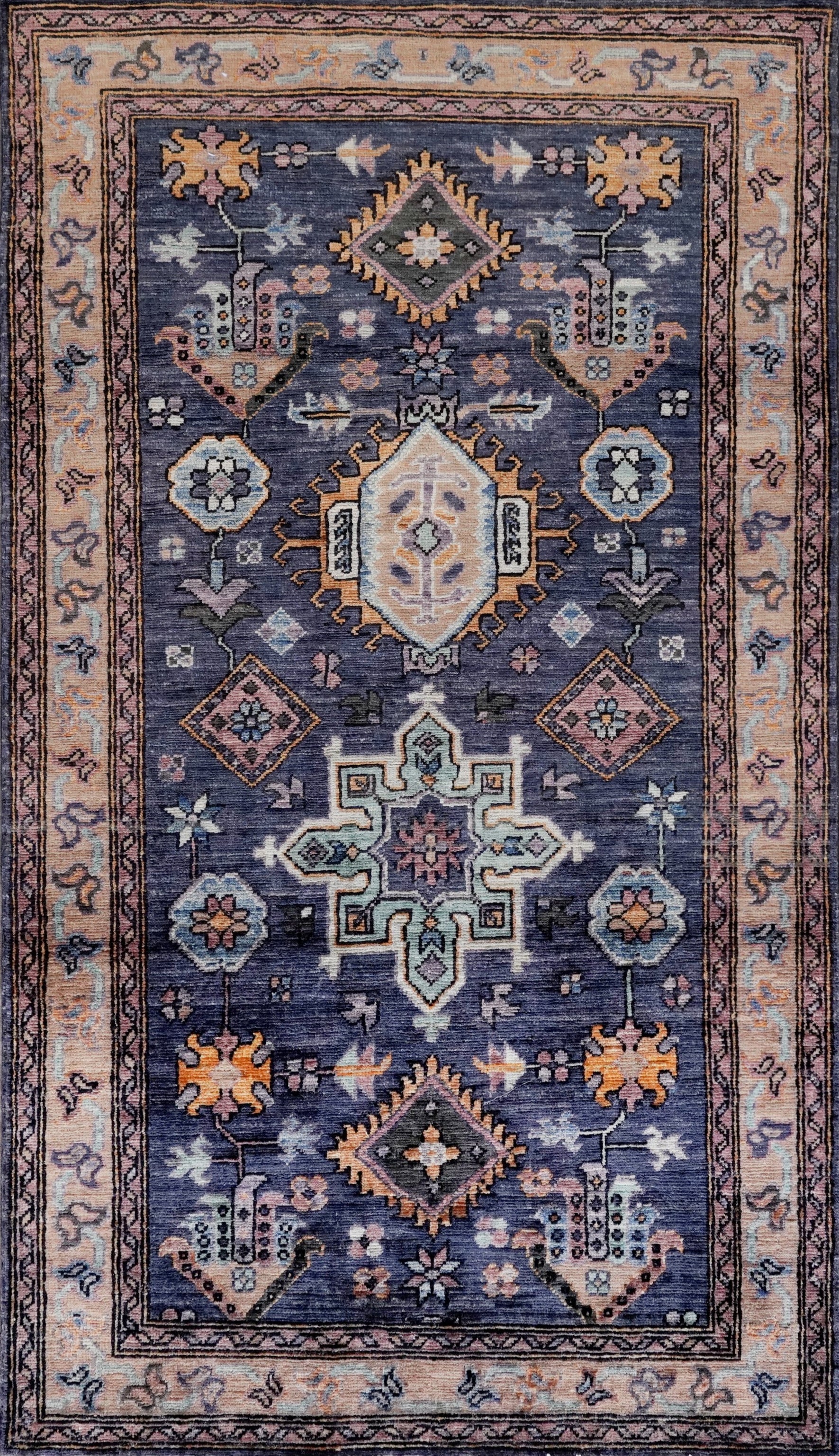 3x5 Ft Purple Afghan Oriental Rug - Hand Knotted Area Rug