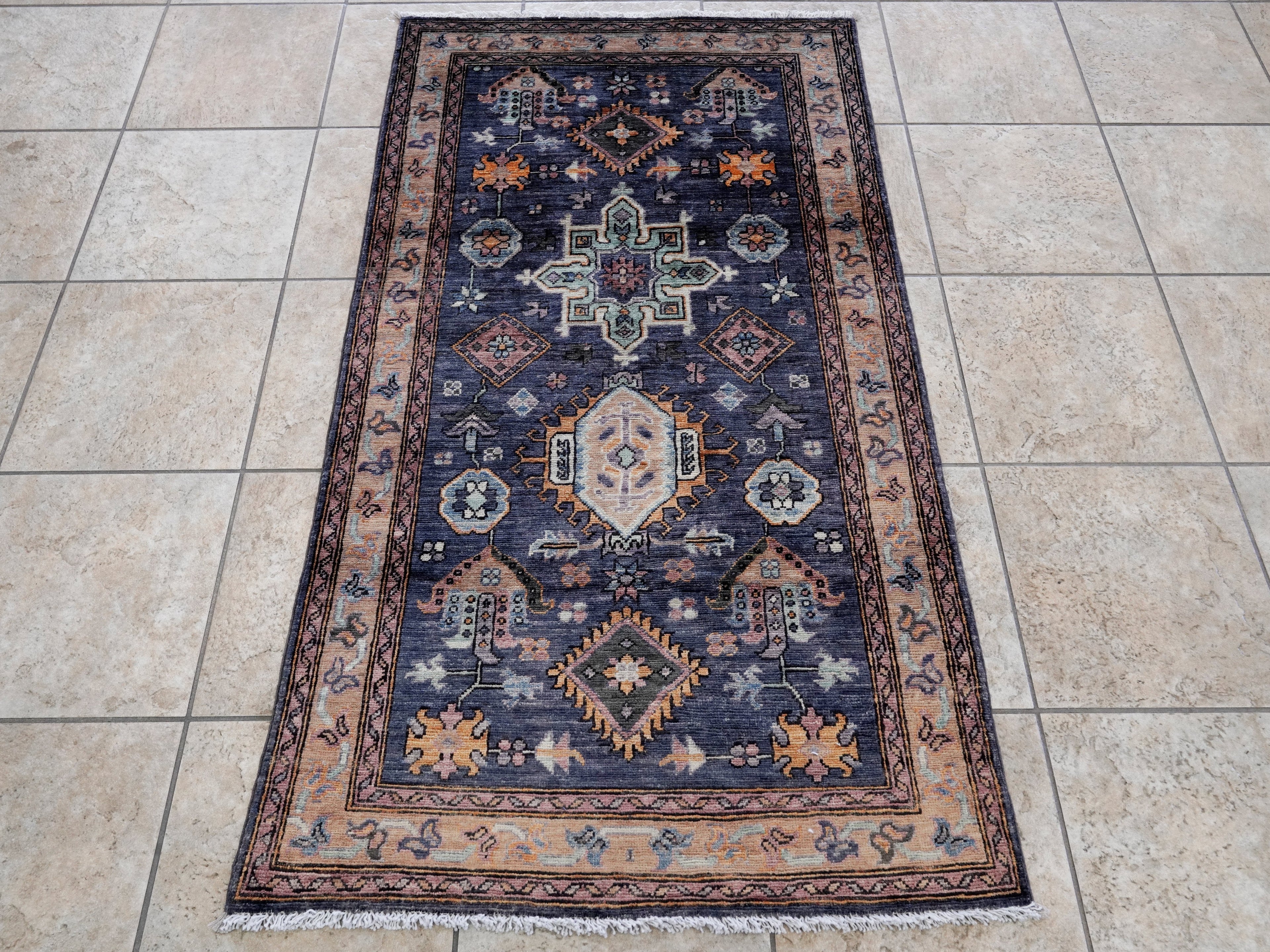 3x5 Ft Purple Afghan Oriental Rug - Hand Knotted Area Rug