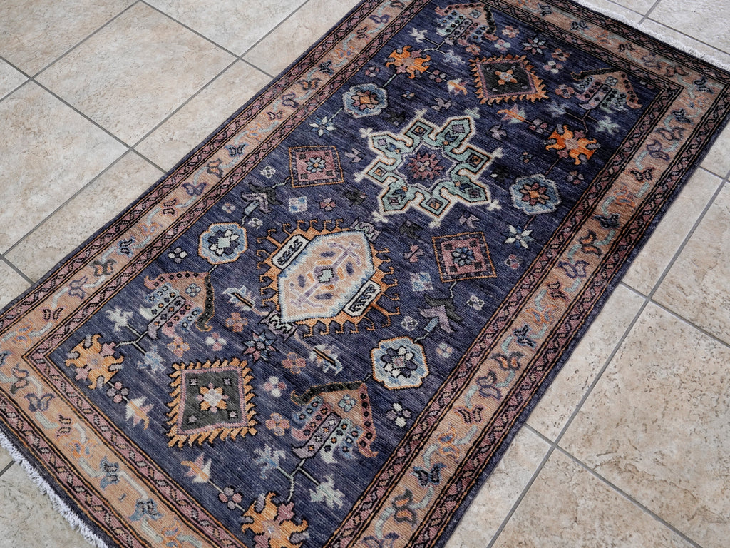 3x5 Ft Purple Afghan Oriental Rug - Hand Knotted Area Rug