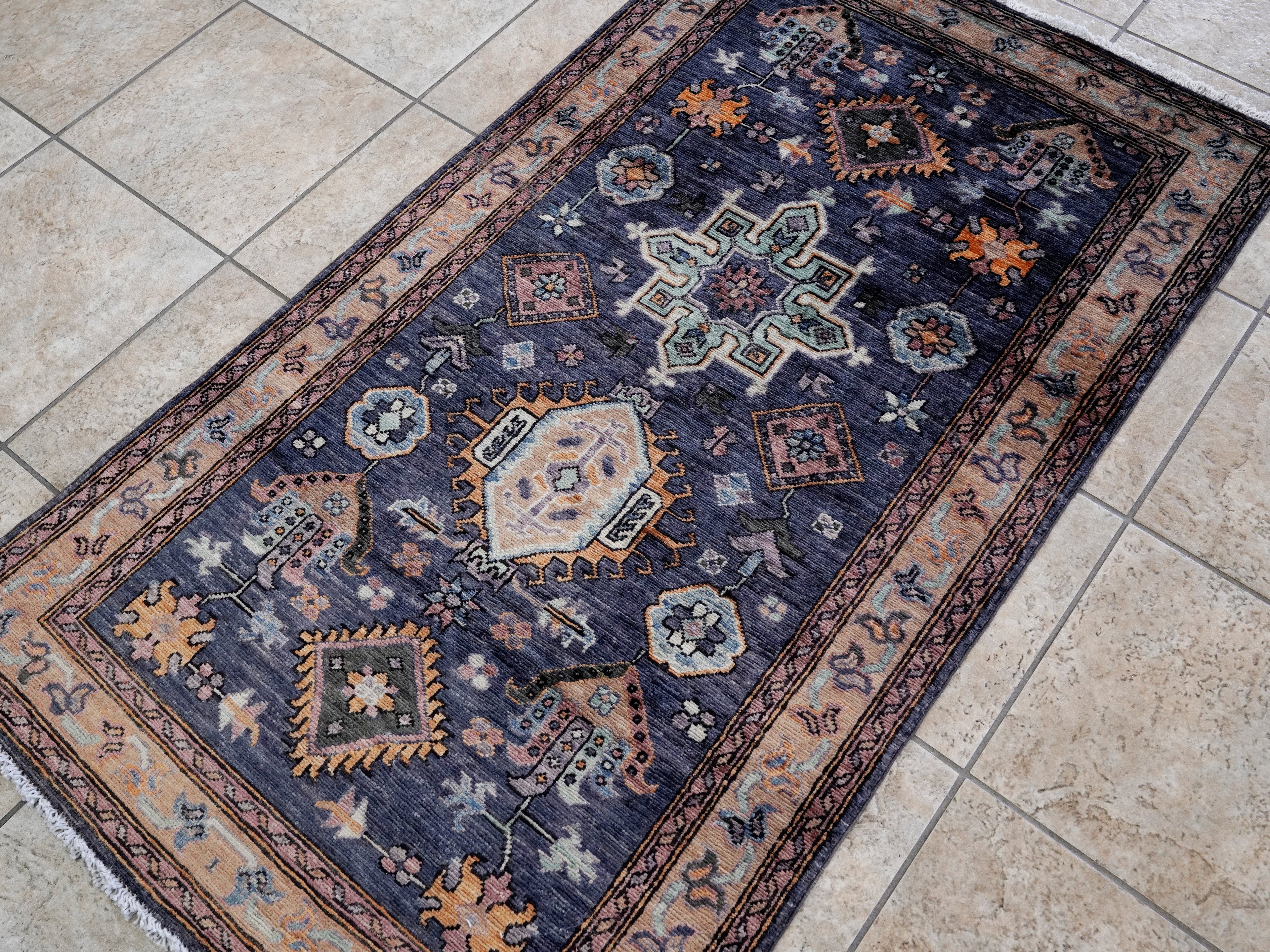 3x5 Ft Purple Afghan Oriental Rug - Hand Knotted Area Rug