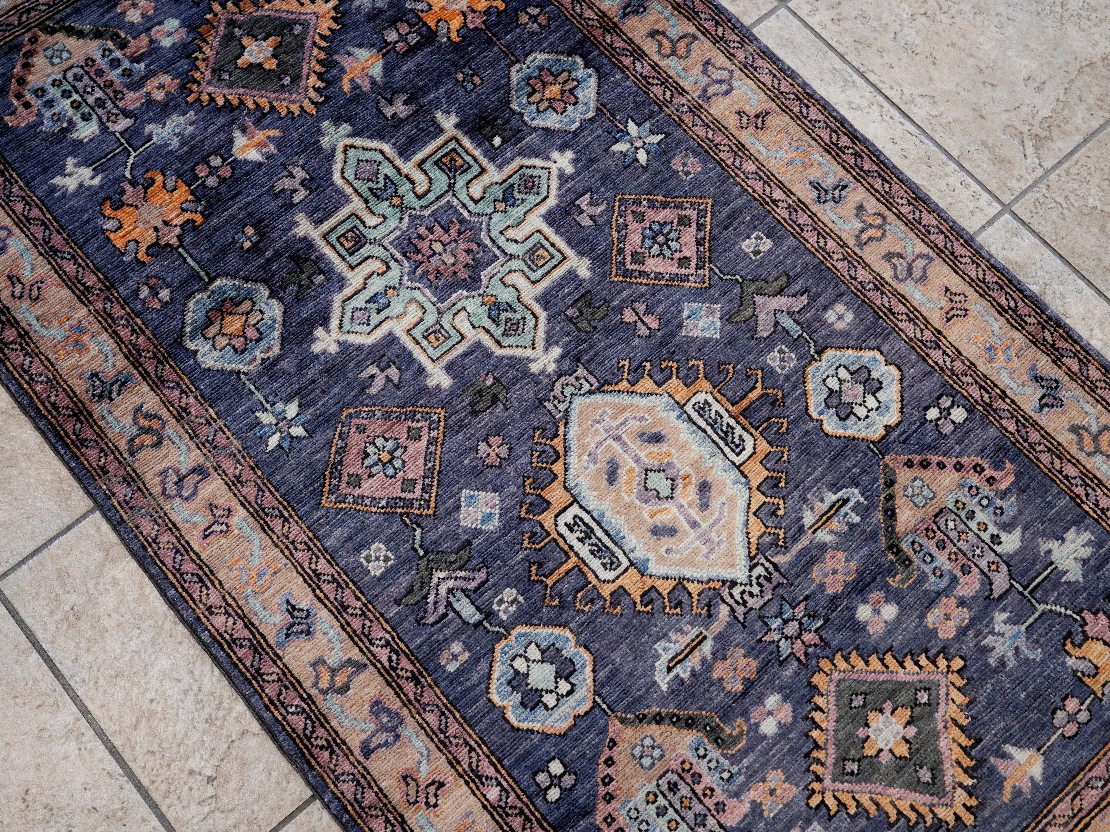 3x5 Ft Purple Afghan Oriental Rug - Hand Knotted Area Rug