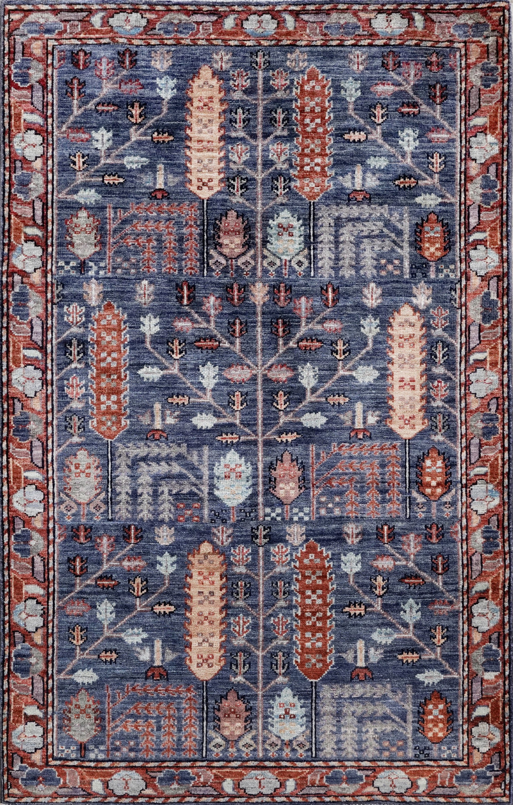 3x5 Ft Blue Floral Rug - Hand Knotted Area Rug