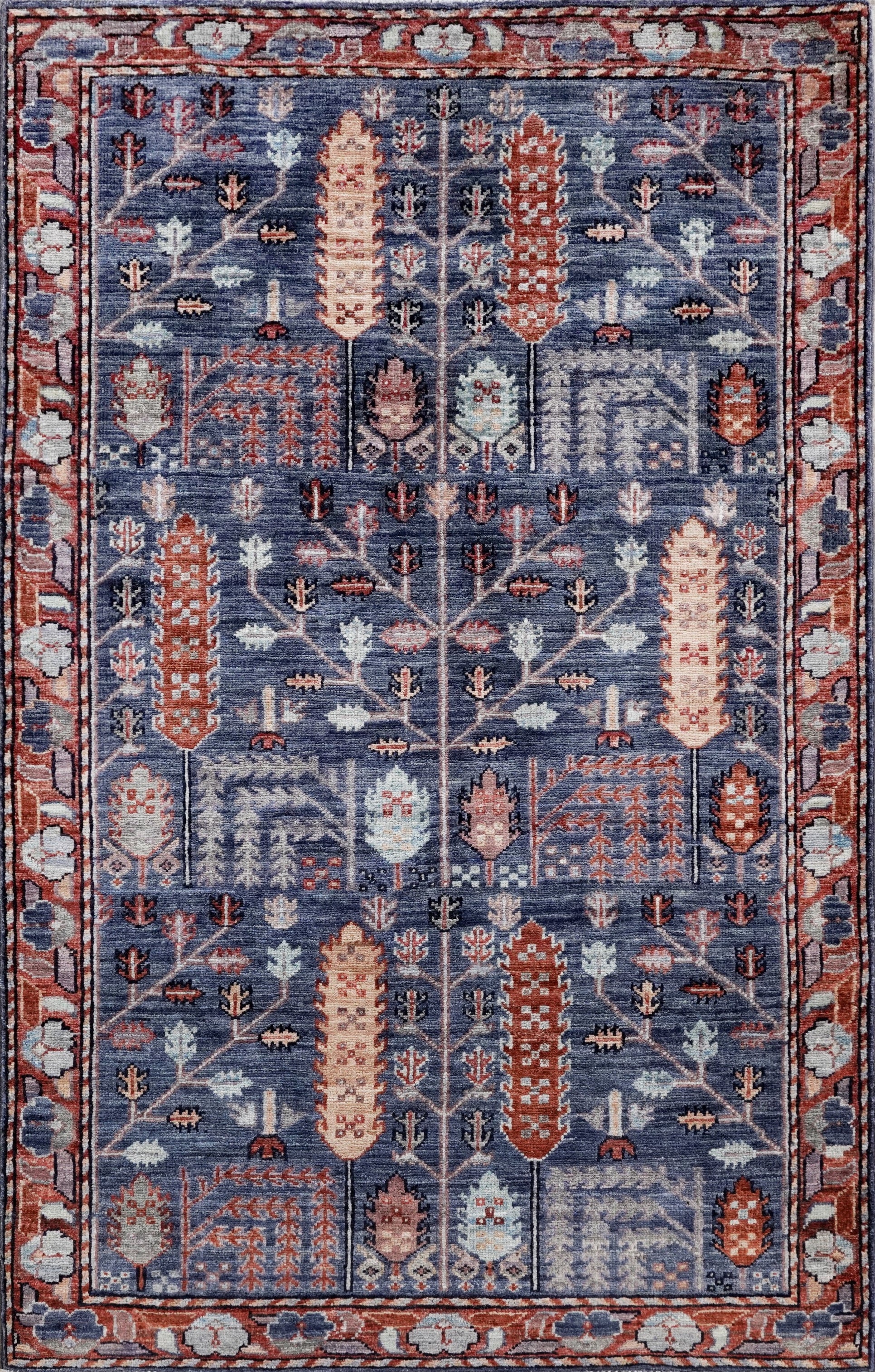 3x5 Ft Blue Floral Rug - Hand Knotted Area Rug