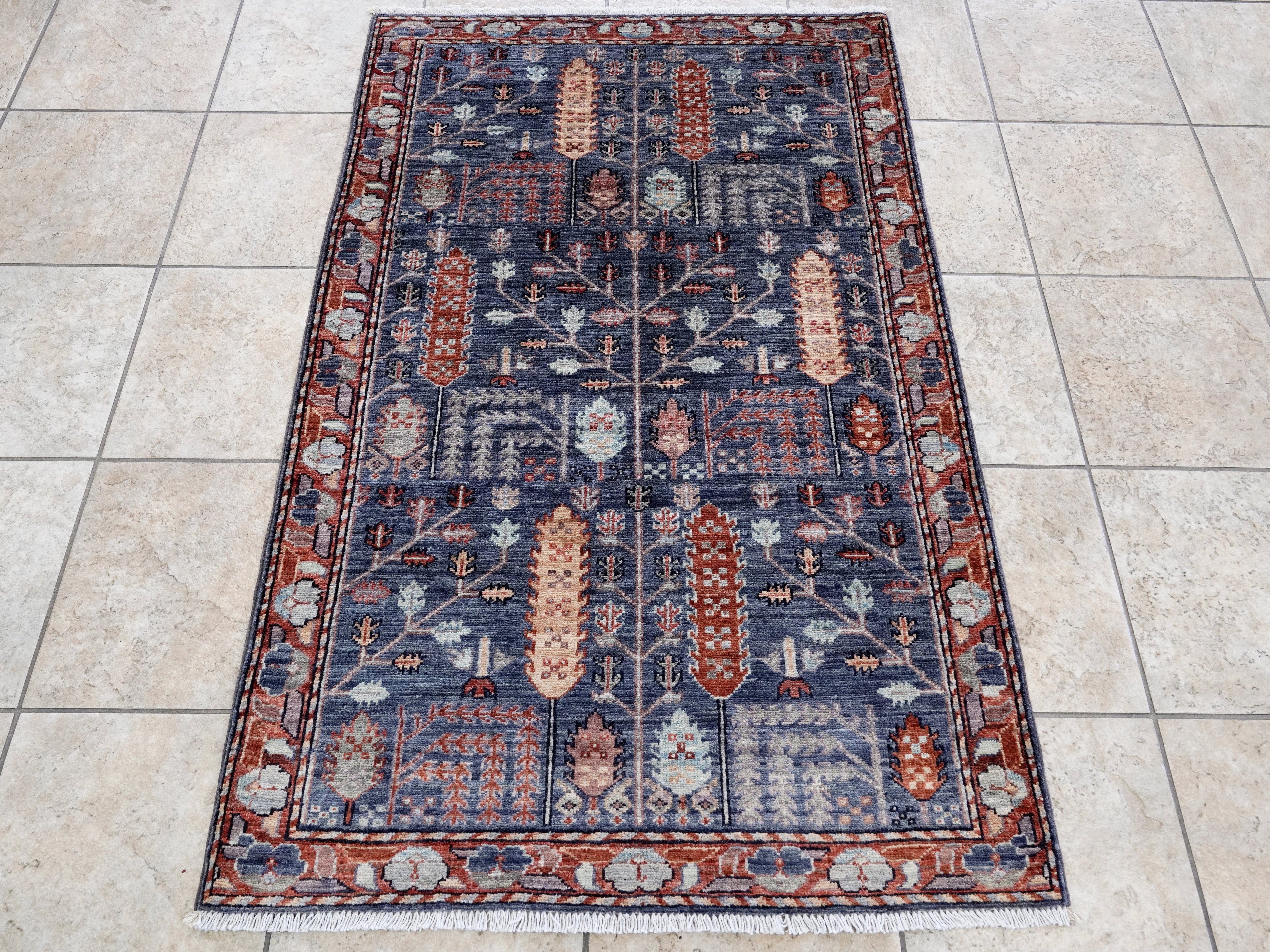 3x5 Ft Blue Floral Rug - Hand Knotted Area Rug