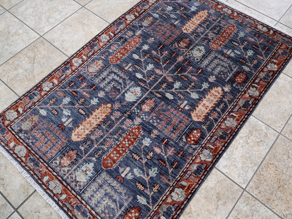 3x5 Ft Blue Floral Rug - Hand Knotted Area Rug