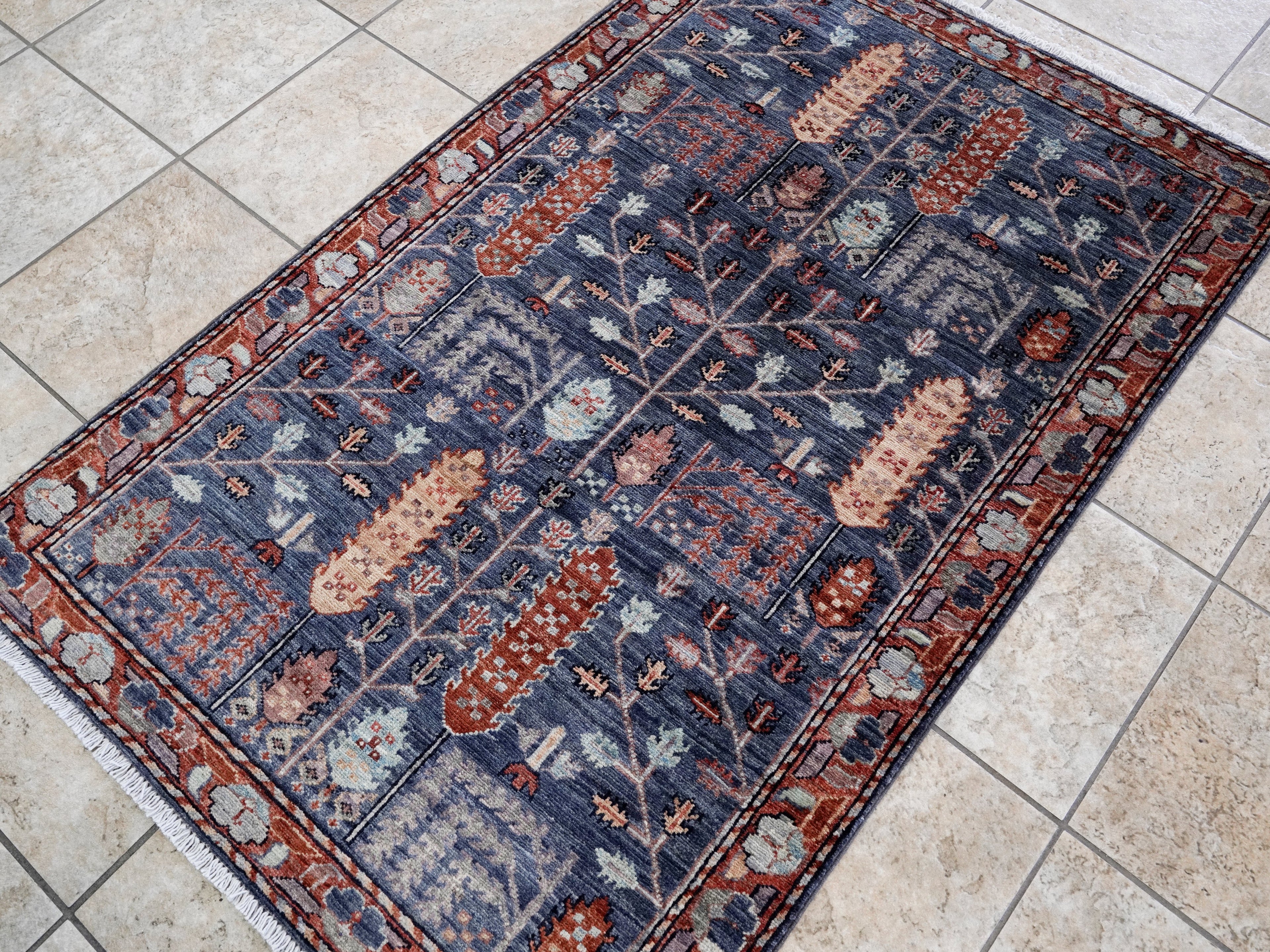 3x5 Ft Blue Floral Rug - Hand Knotted Area Rug