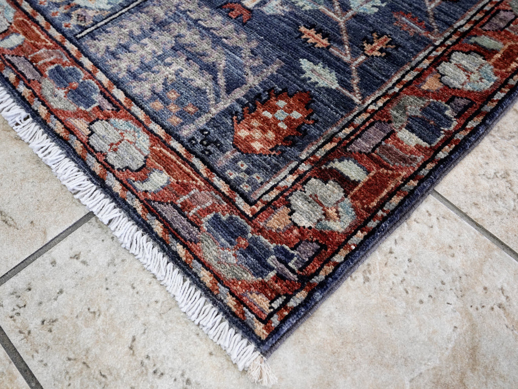 3x5 Ft Blue Floral Rug - Hand Knotted Area Rug