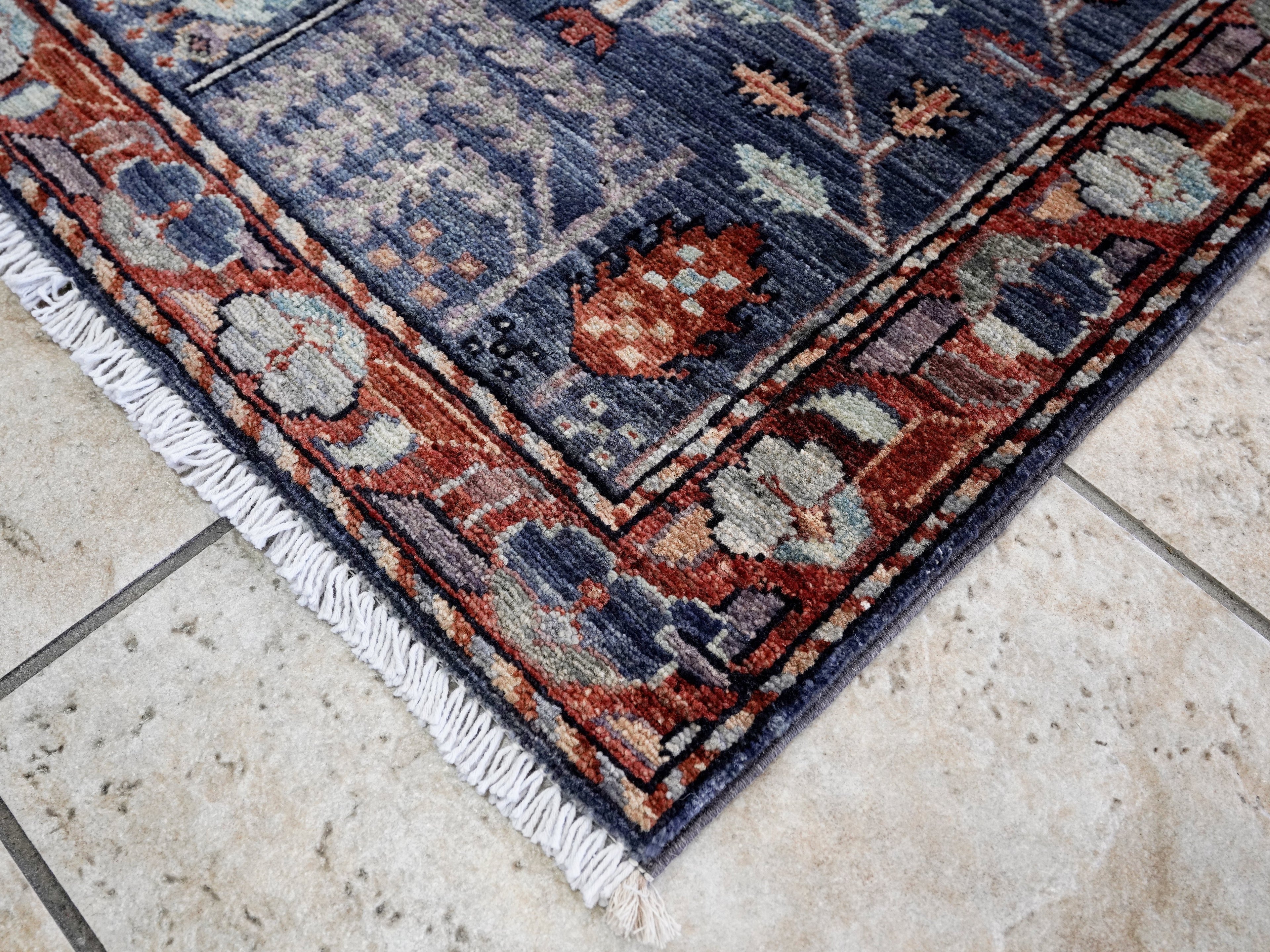 3x5 Ft Blue Floral Rug - Hand Knotted Area Rug