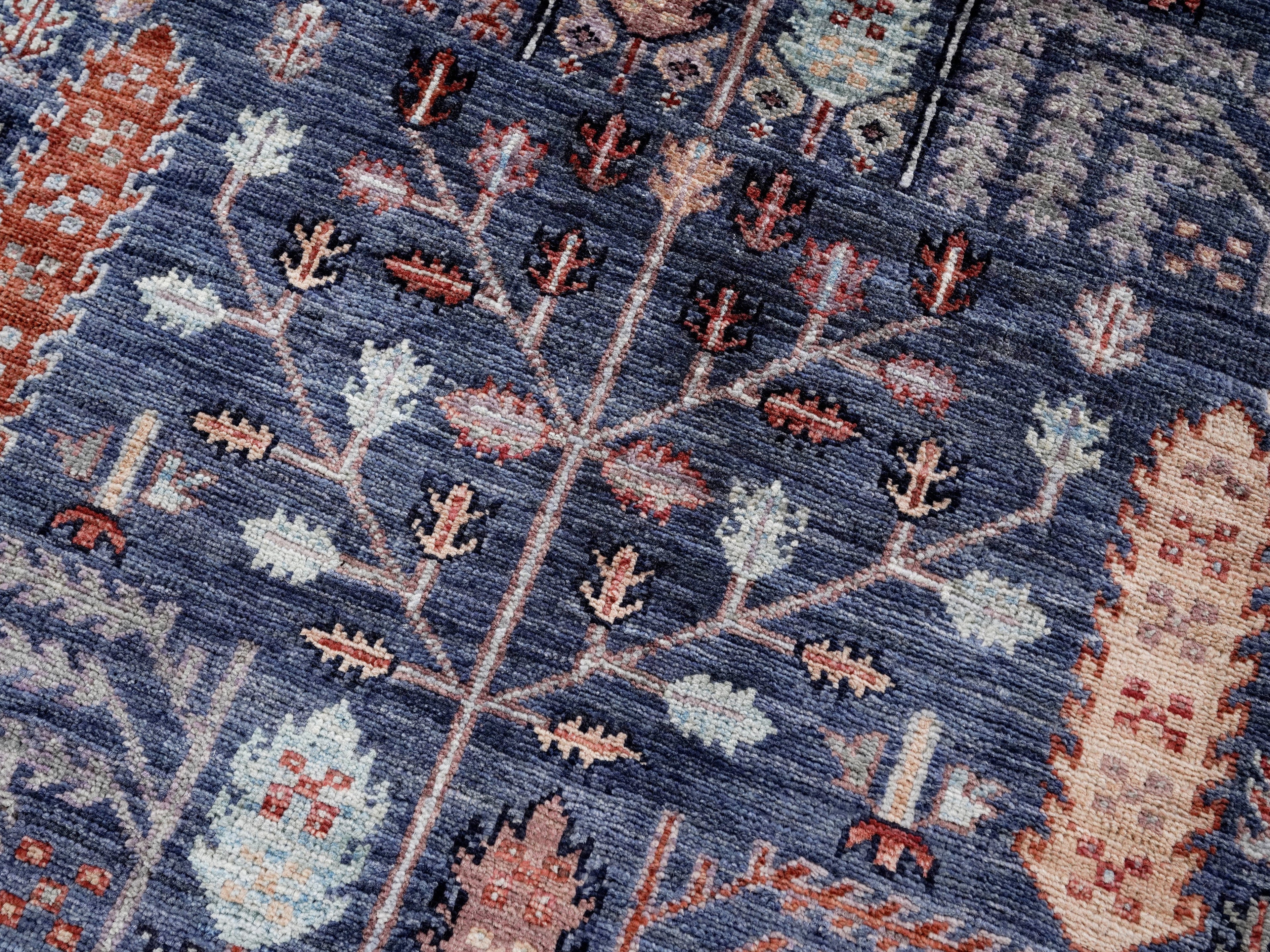 3x5 Ft Blue Floral Rug - Hand Knotted Area Rug