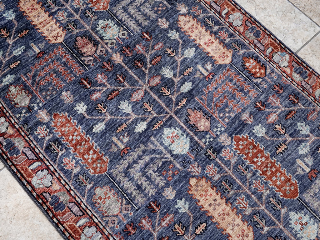 3x5 Ft Blue Floral Rug - Hand Knotted Area Rug