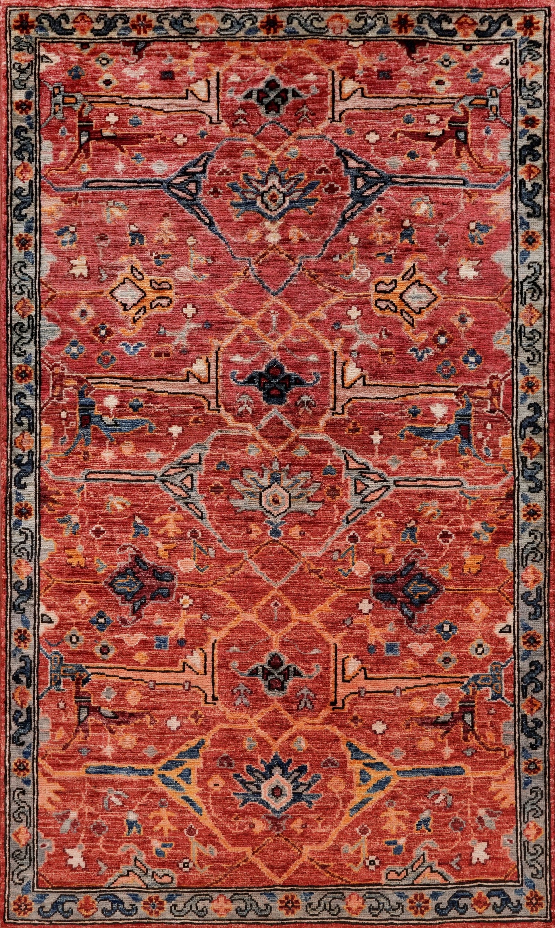 3x5 Ft Red Afghan Oriental Rug - Hand Knotted Area Rug