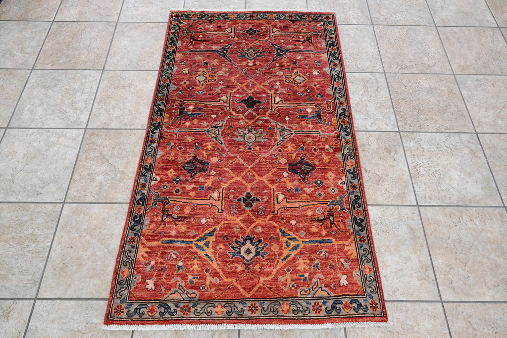 3x5 Ft Red Afghan Oriental Rug - Hand Knotted Area Rug