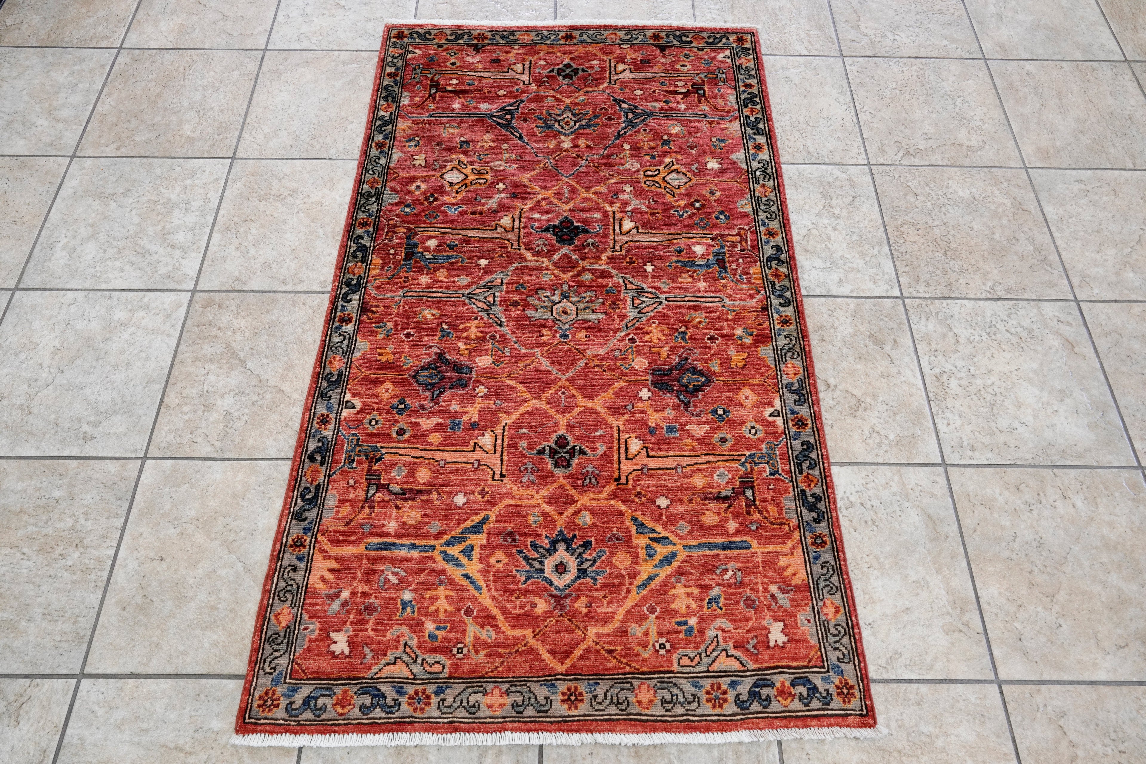 3x5 Ft Red Afghan Oriental Rug - Hand Knotted Area Rug
