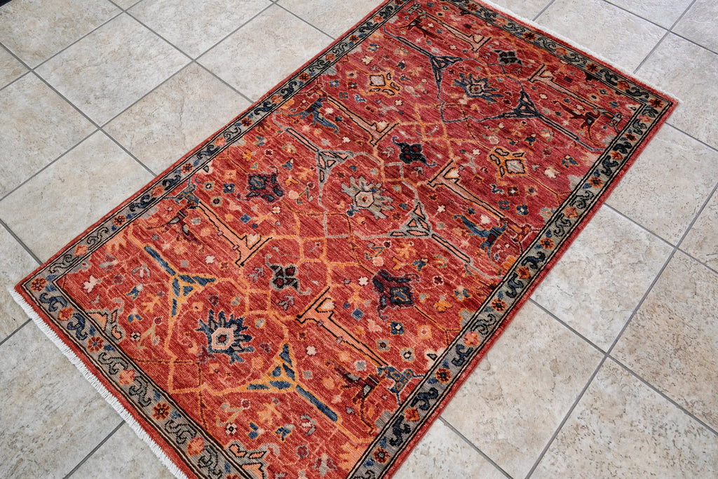 3x5 Ft Red Afghan Oriental Rug - Hand Knotted Area Rug