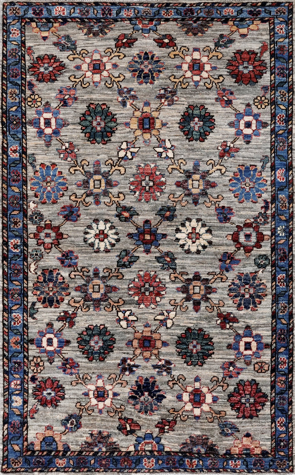 3x5 Ft Blue Floral Rug - Hand Knotted Afghan Rug