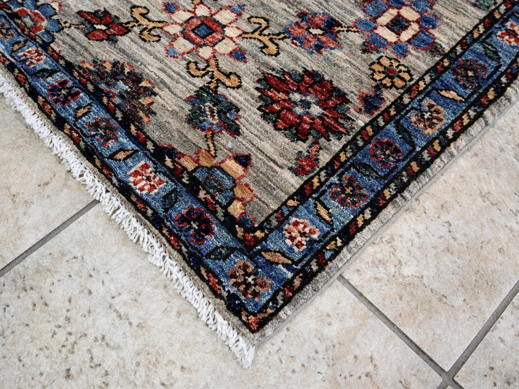 3x5 Ft Blue Floral Rug - Hand Knotted Afghan Rug