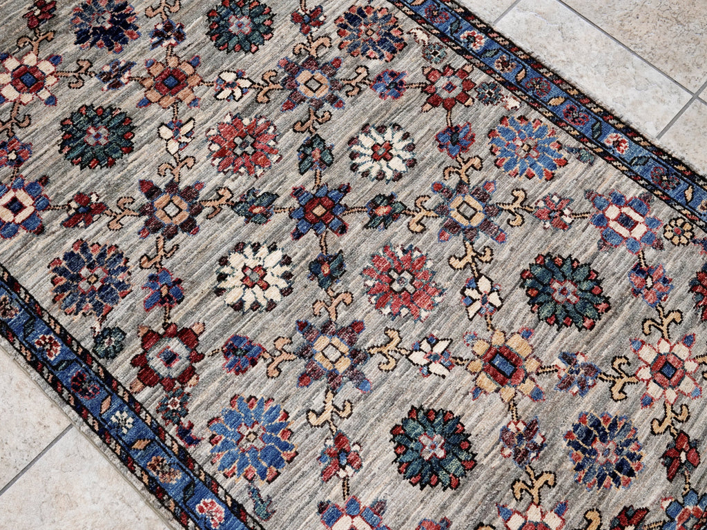 3x5 Ft Blue Floral Rug - Hand Knotted Afghan Rug