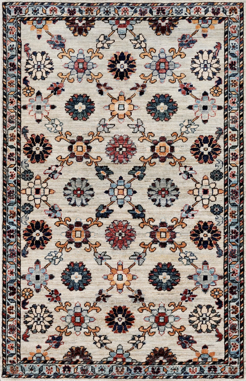 3x5 Ft Beige Floral Rug - Hand Knotted Afghan Rug