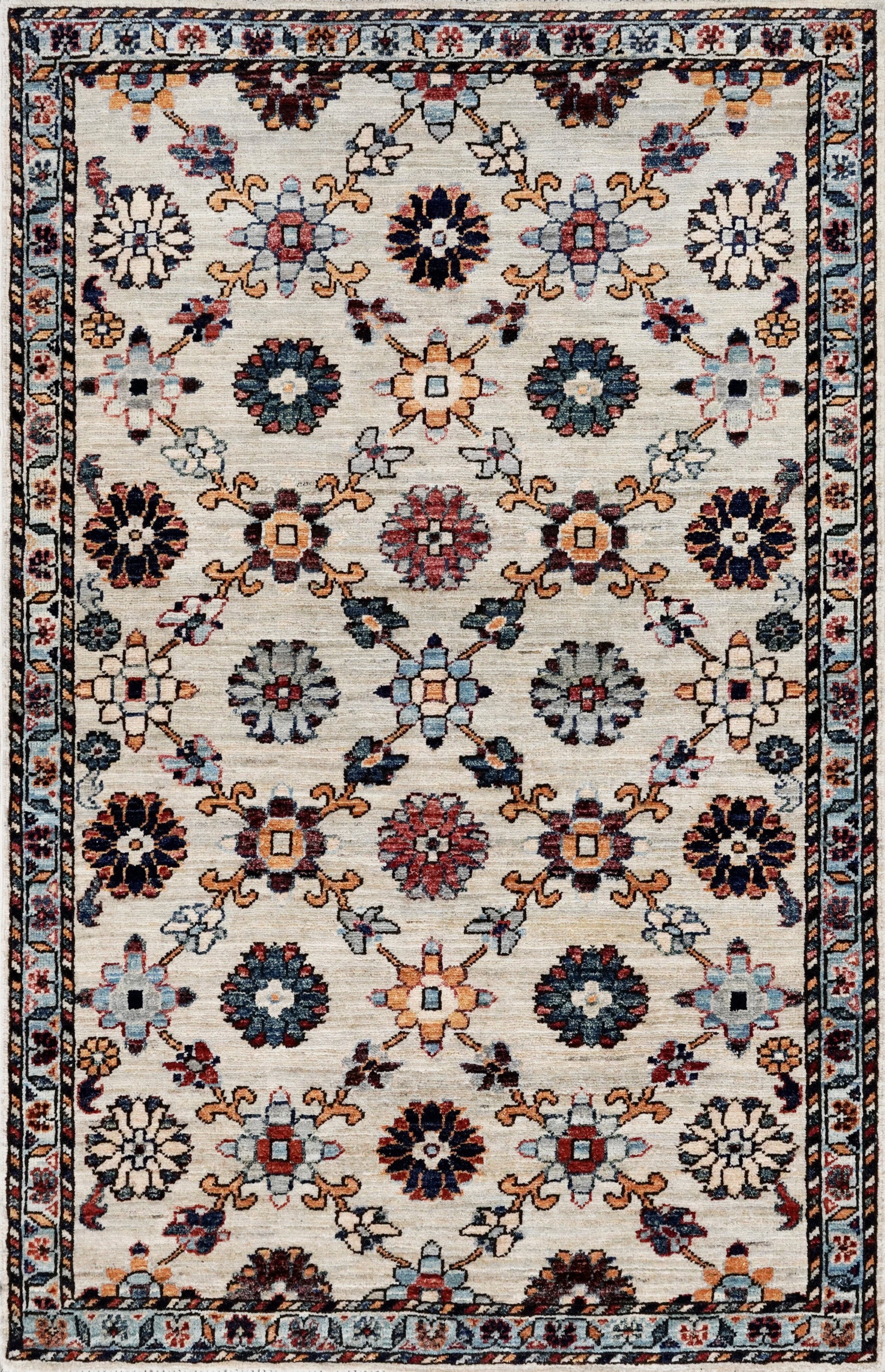 3x5 Ft Beige Floral Rug - Hand Knotted Afghan Rug
