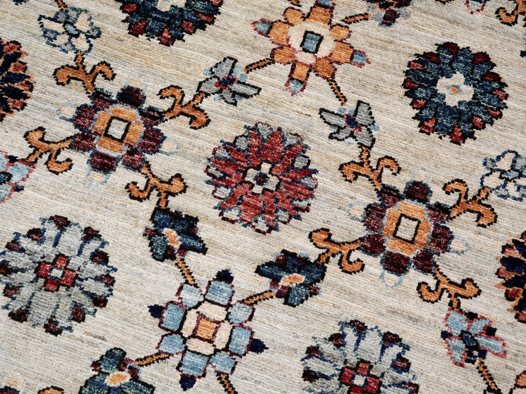 3x5 Ft Beige Floral Rug - Hand Knotted Afghan Rug