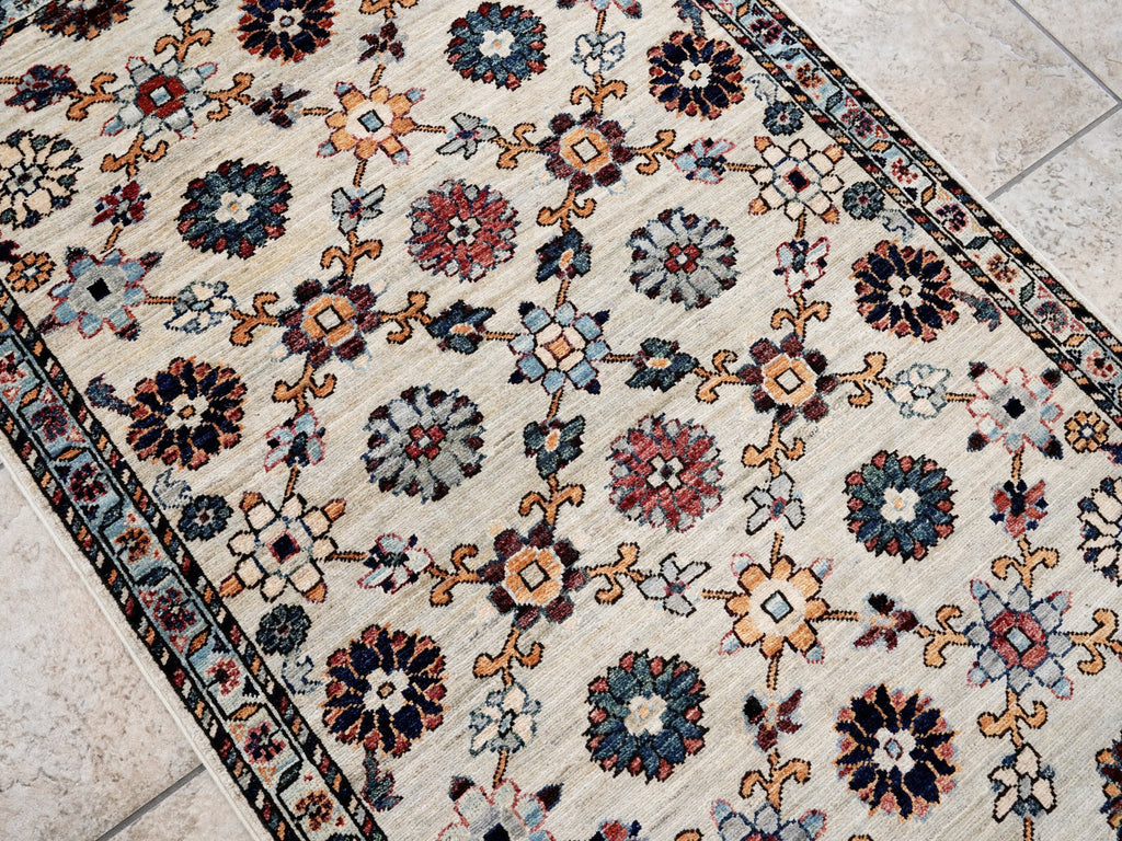 3x5 Ft Beige Floral Rug - Hand Knotted Afghan Rug