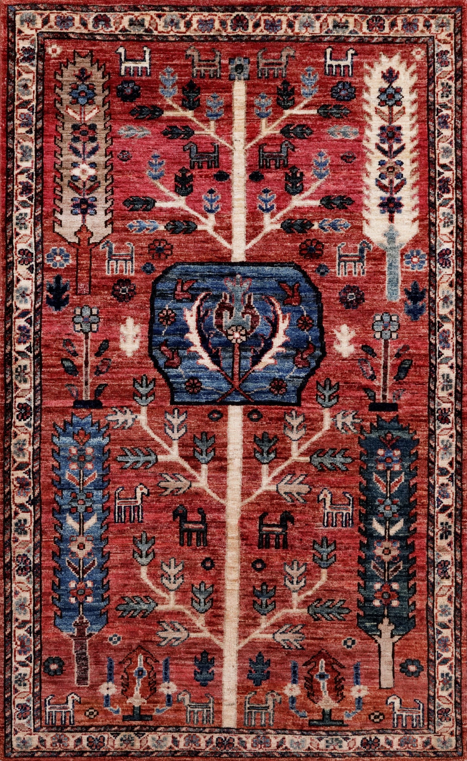 3x5 Ft Red Floral Rug - Hand Knotted Afghan Rug