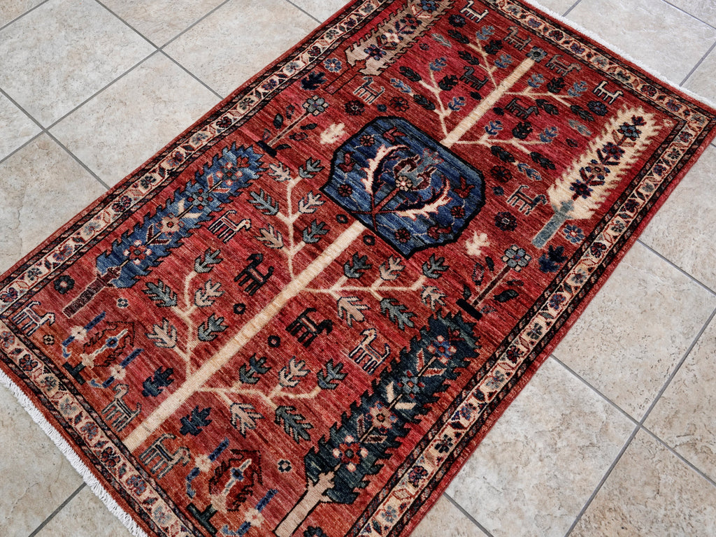 3x5 Ft Red Floral Rug - Hand Knotted Afghan Rug