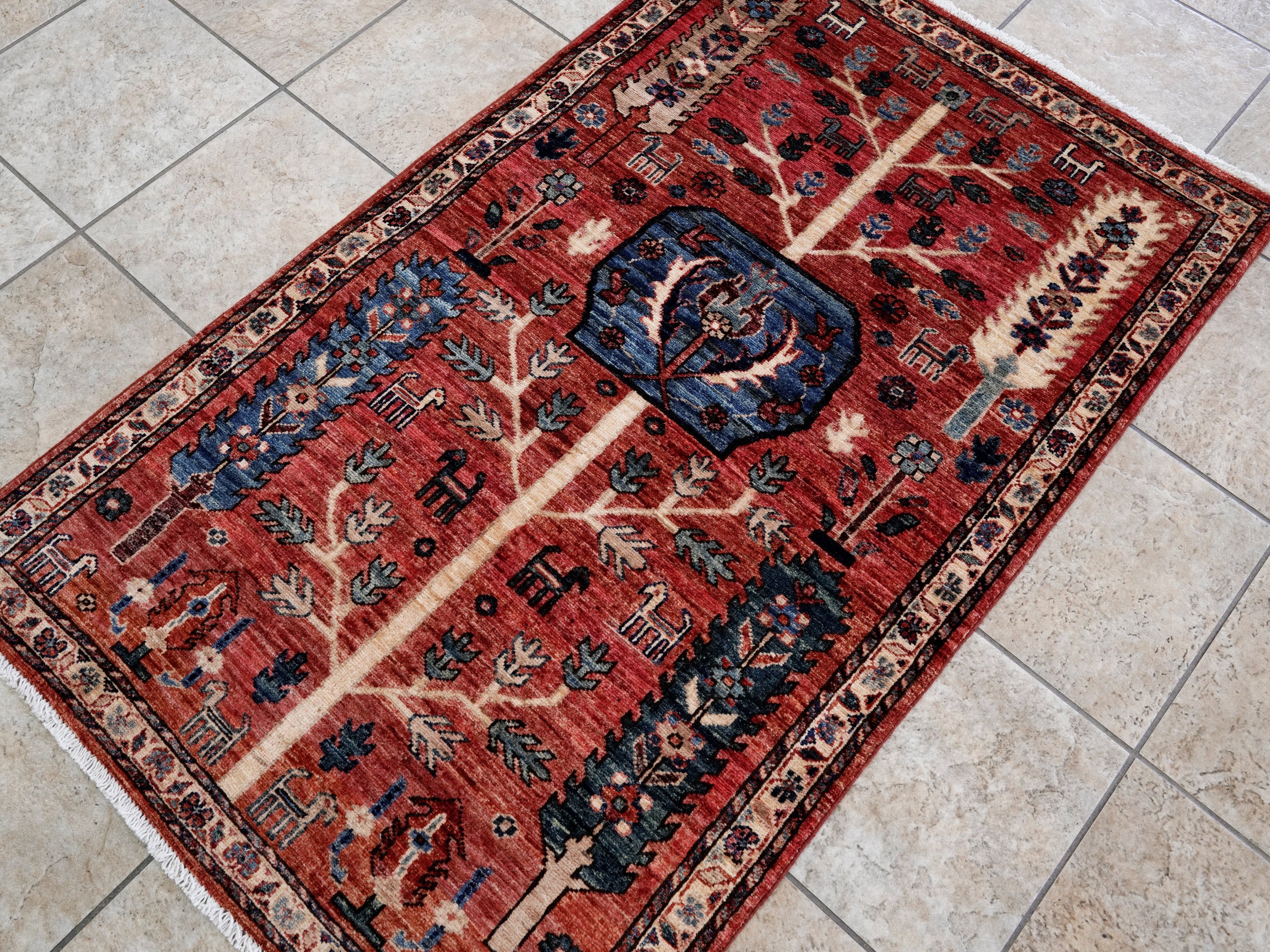 3x5 Ft Red Floral Rug - Hand Knotted Afghan Rug