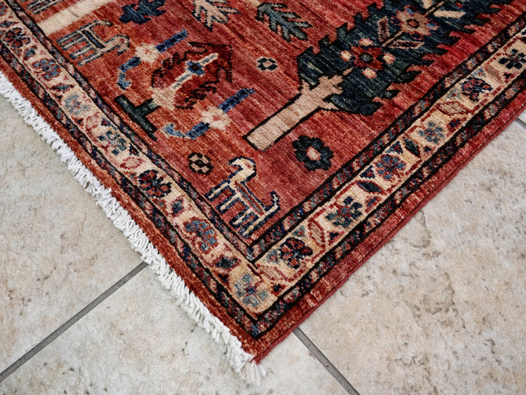 3x5 Ft Red Floral Rug - Hand Knotted Afghan Rug