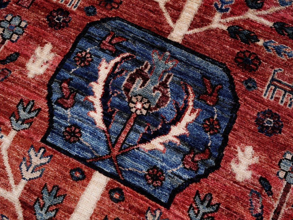 3x5 Ft Red Floral Rug - Hand Knotted Afghan Rug