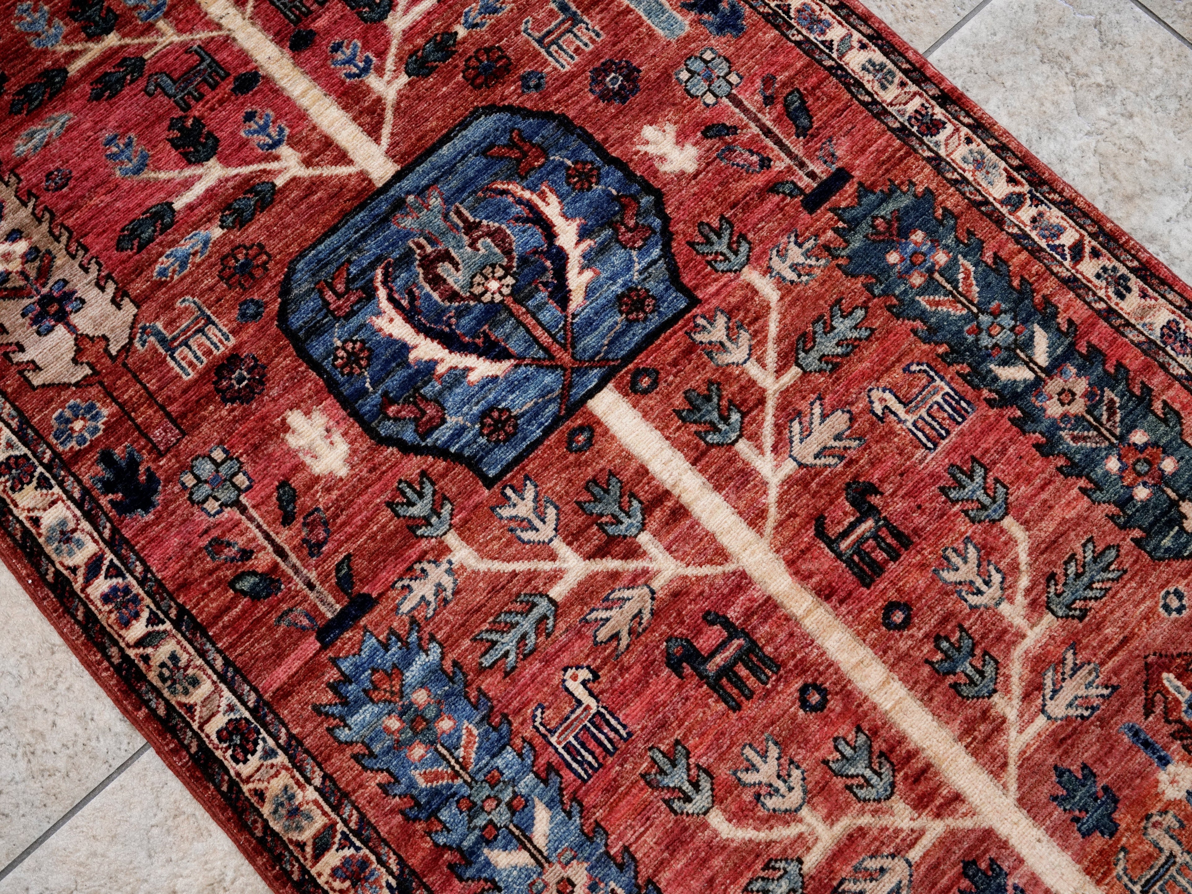 3x5 Ft Red Floral Rug - Hand Knotted Afghan Rug