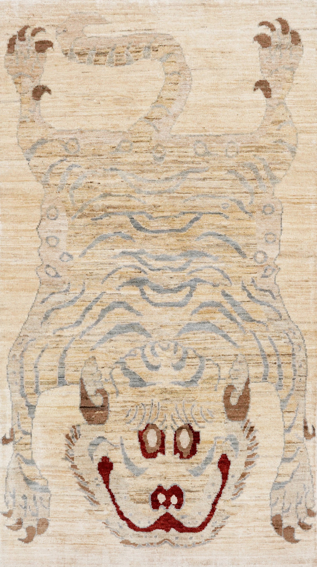 3x5 Ft Beige Tiger Rug - Hand Knotted Afghan Rug - Animal Design