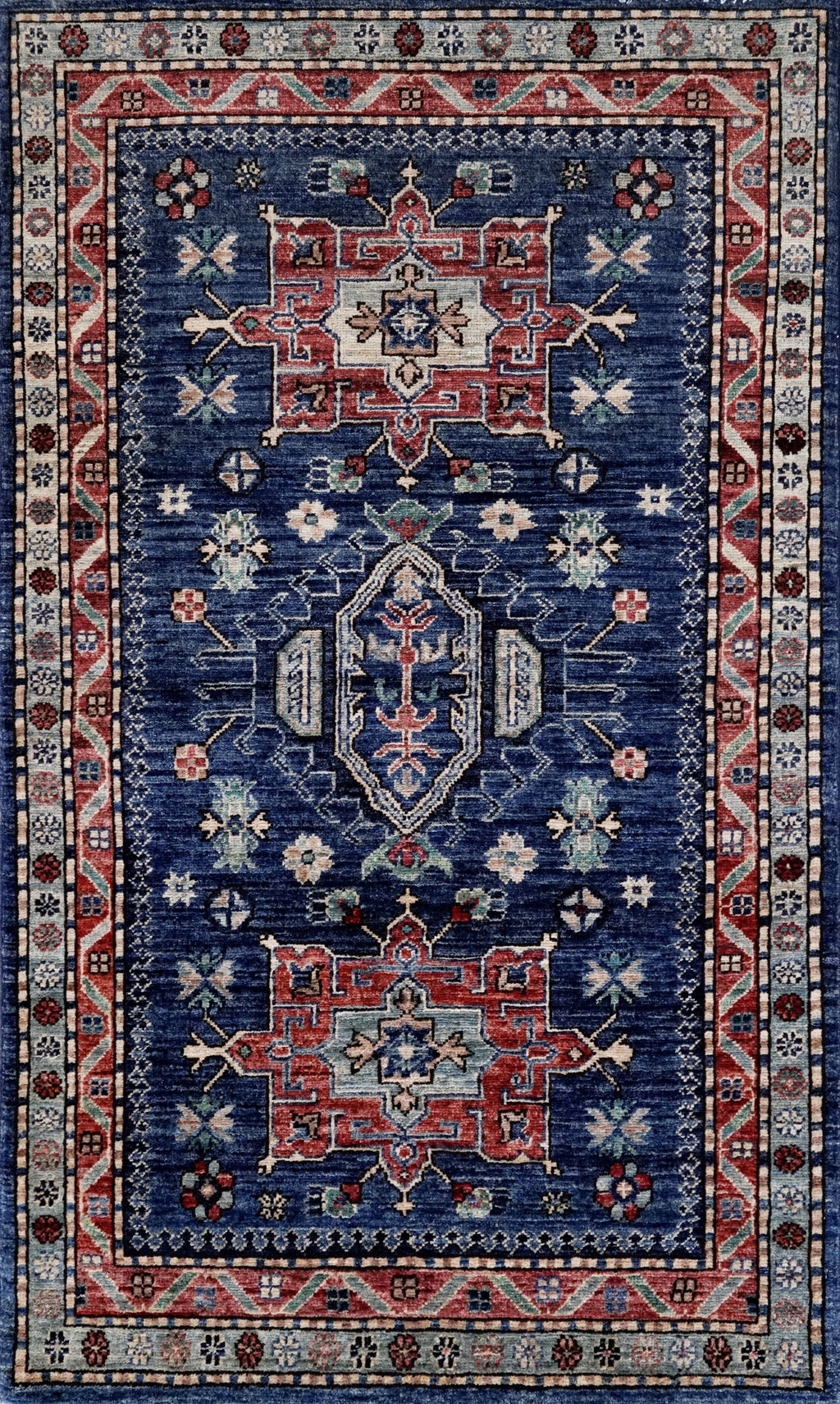 3x5 Ft Blue Afghan Oriental Rug - Hand Knotted Area Rug