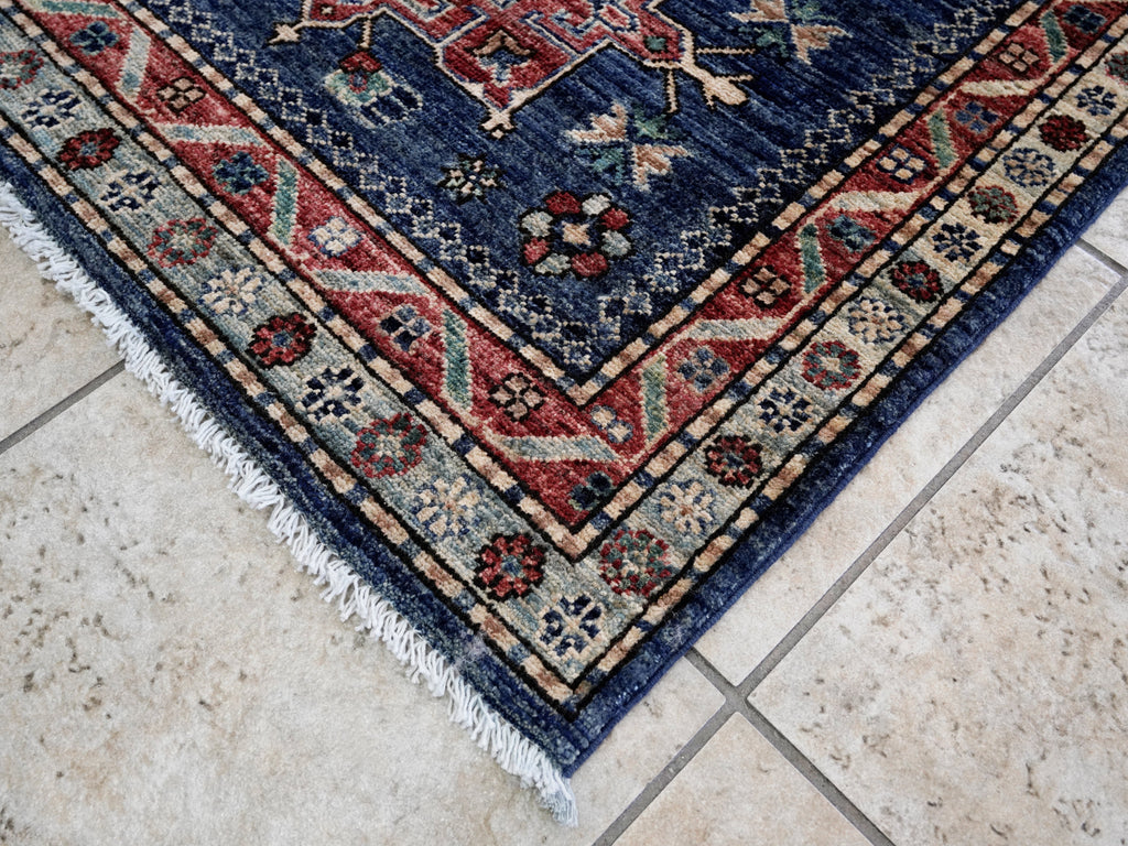 3x5 Ft Blue Afghan Oriental Rug - Hand Knotted Area Rug