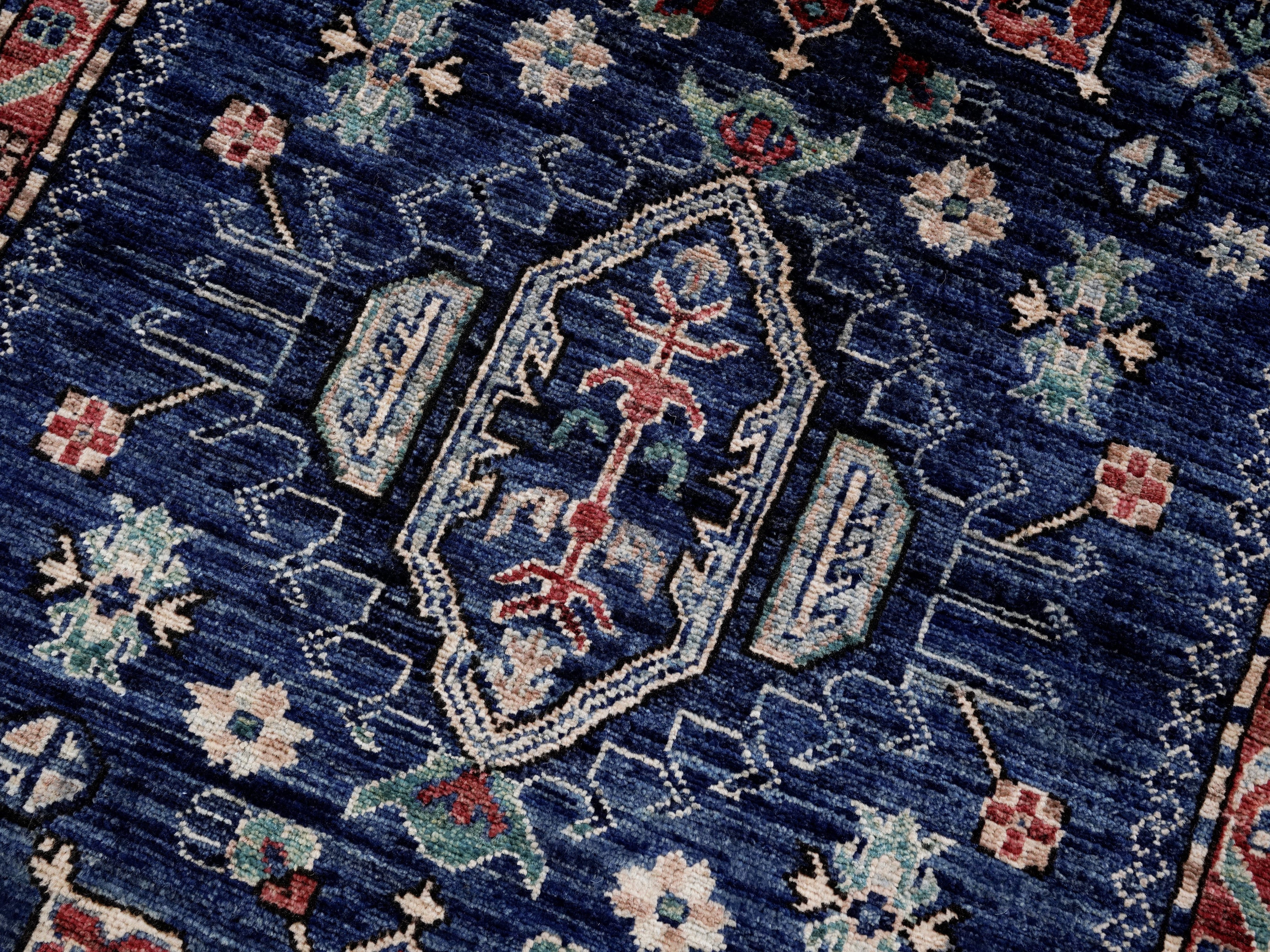 3x5 Ft Blue Afghan Oriental Rug - Hand Knotted Area Rug