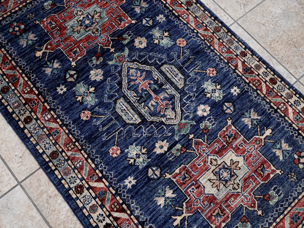 3x5 Ft Blue Afghan Oriental Rug - Hand Knotted Area Rug