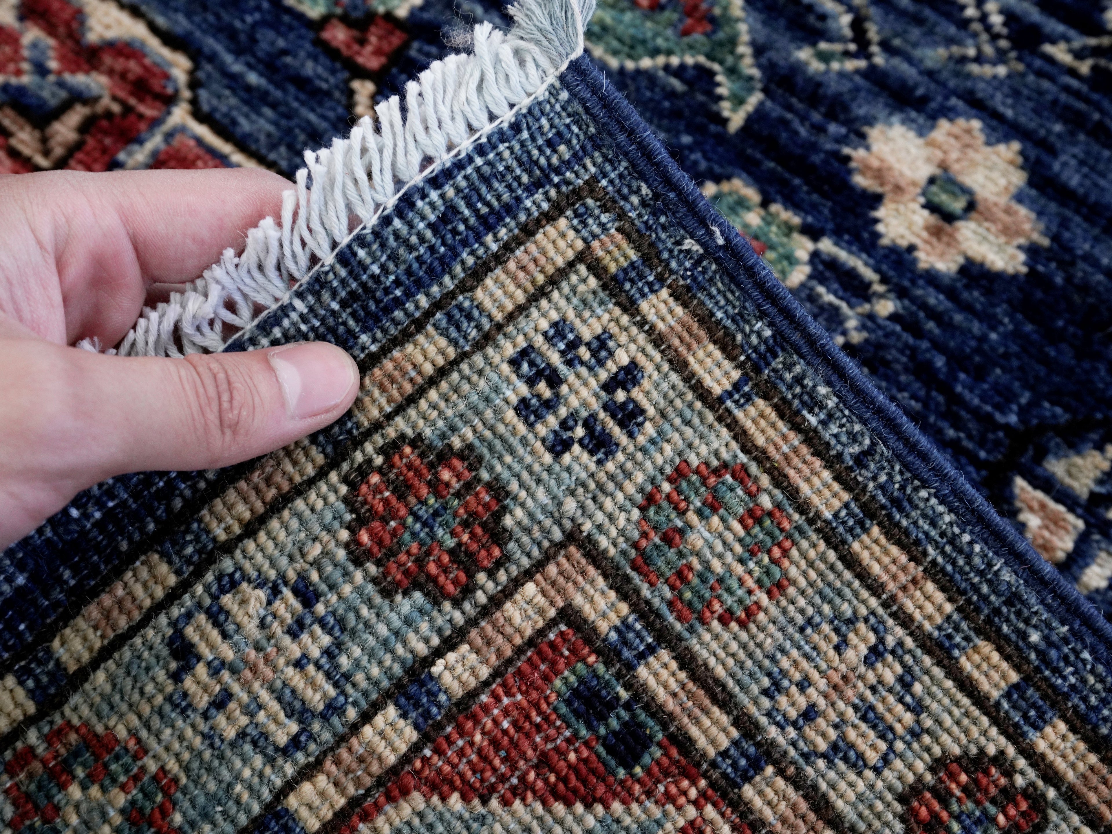 3x5 Ft Blue Afghan Oriental Rug - Hand Knotted Area Rug