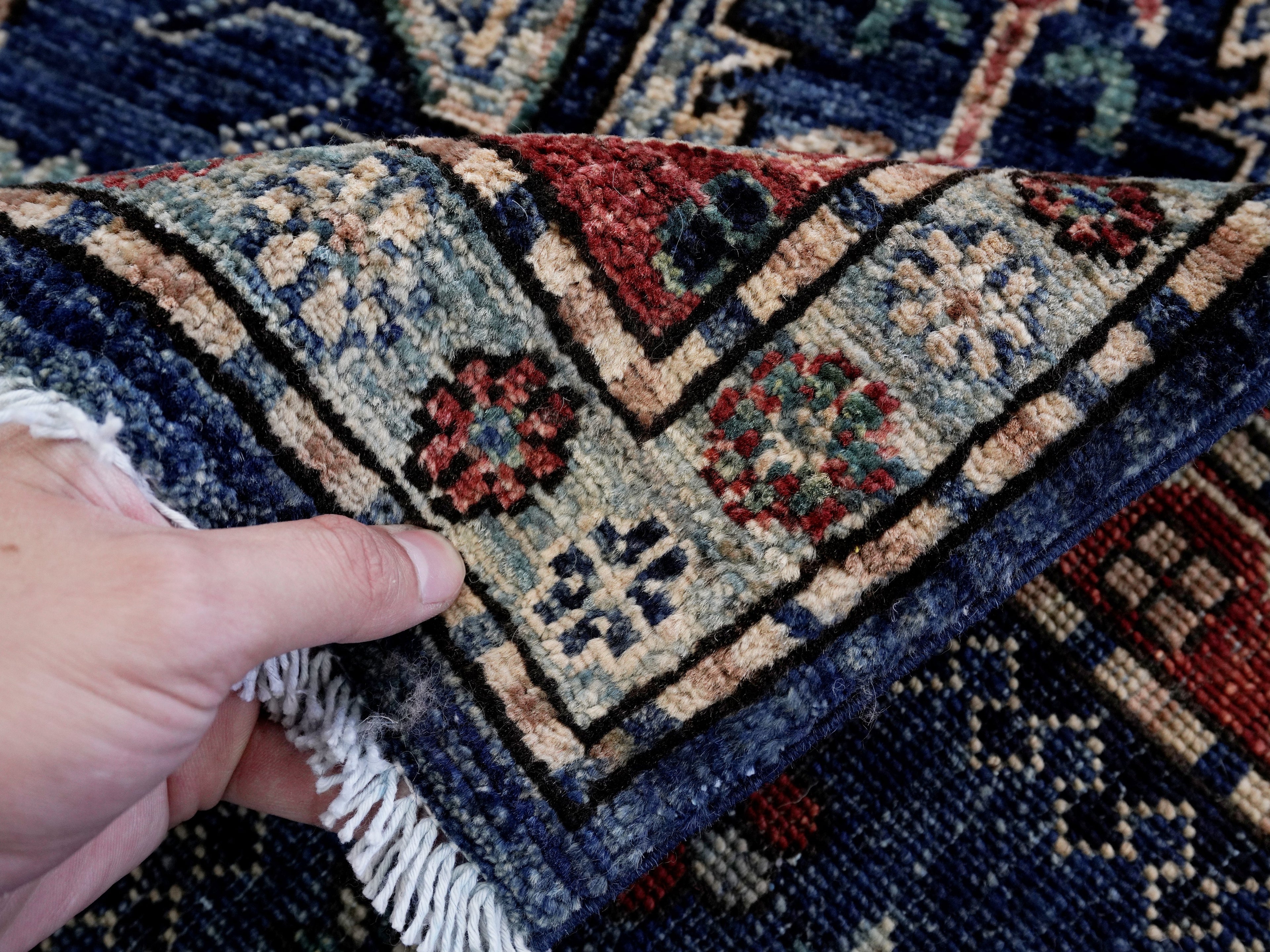 3x5 Ft Blue Afghan Oriental Rug - Hand Knotted Area Rug