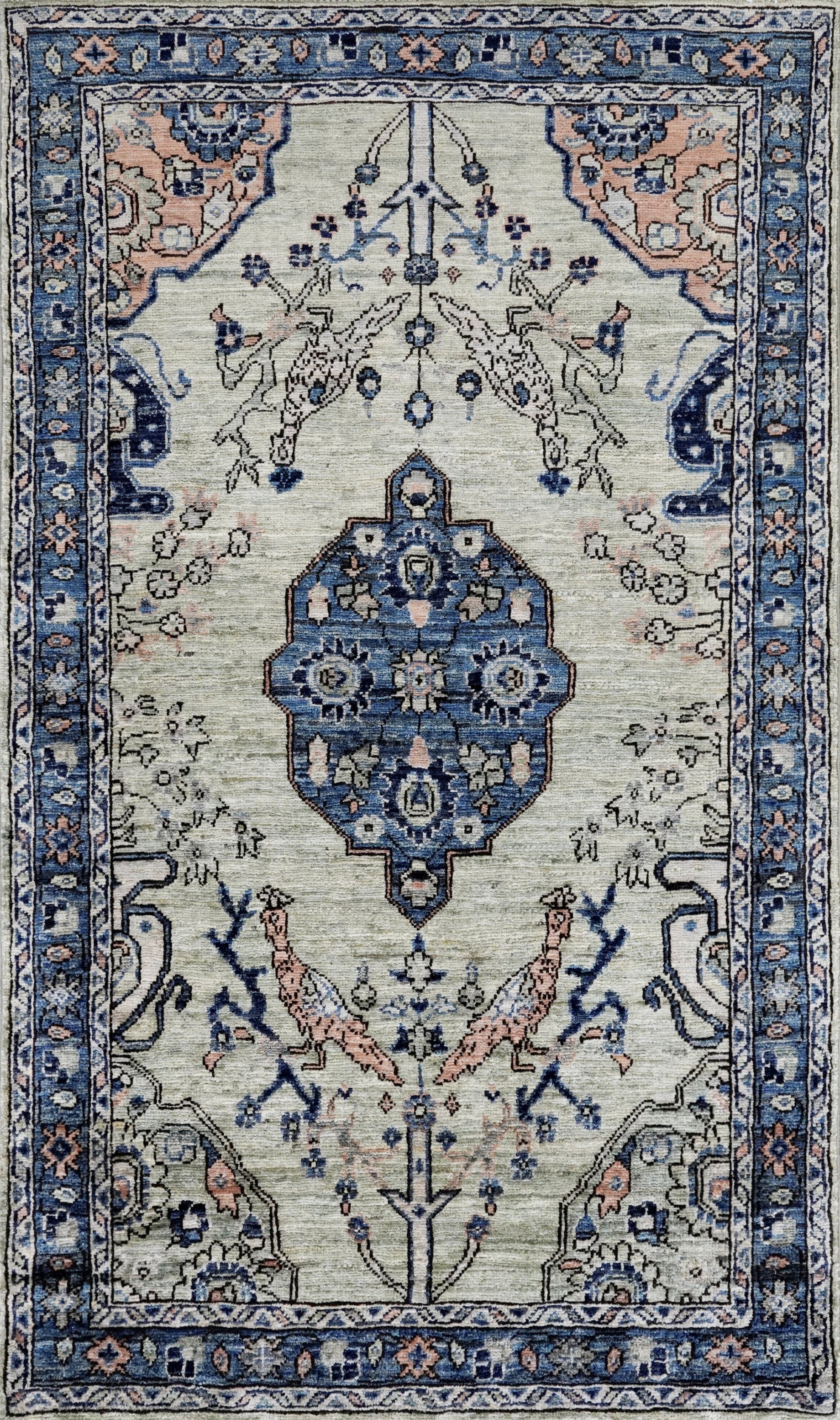 3x5 Ft Blue & Green Afghan Oriental Rug - Hand Knotted Area Rug
